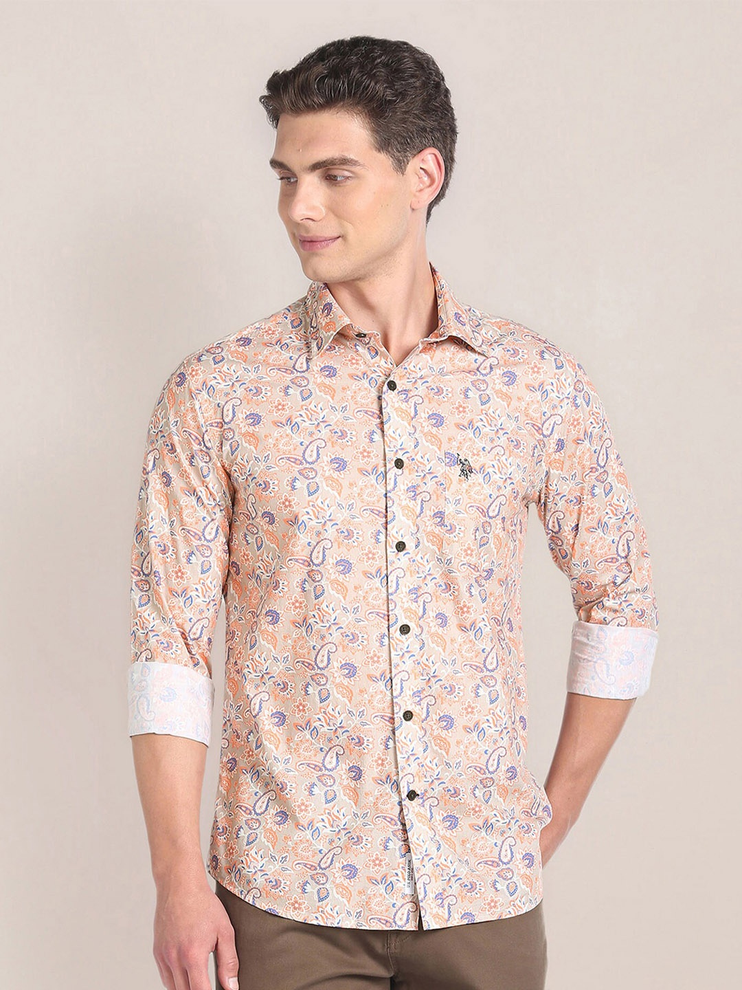 

U.S. Polo Assn. Tailored Fit Paisley Printed Pure Cotton Casual Shirt, Beige
