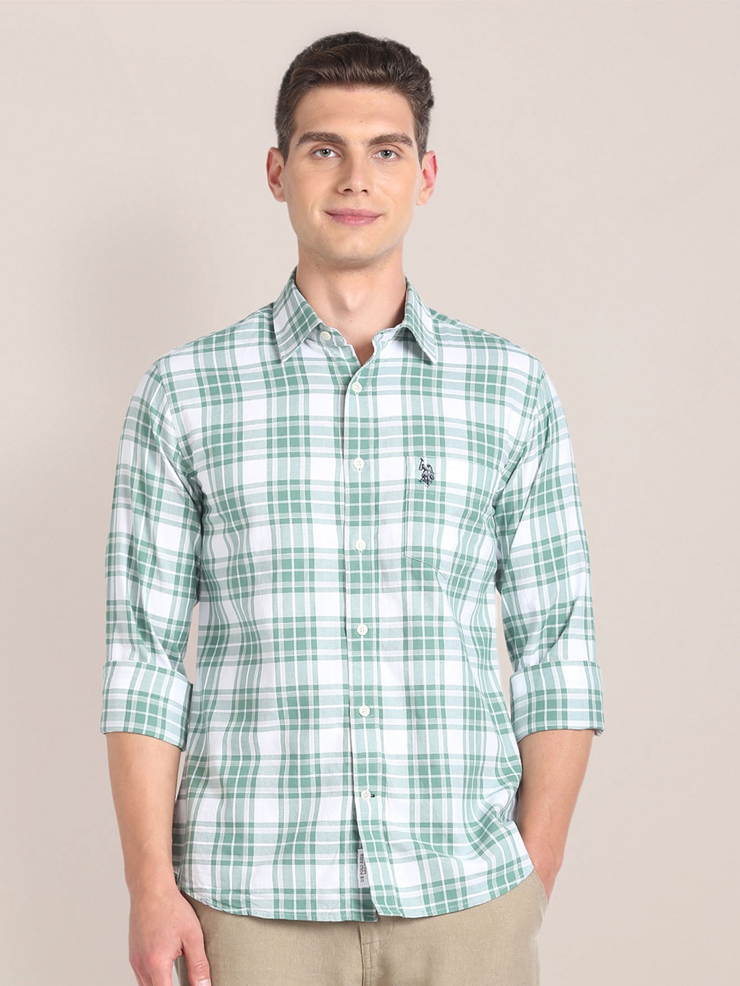 

U.S. Polo Assn. Checked Cotton Classic Casual Shirt, Green