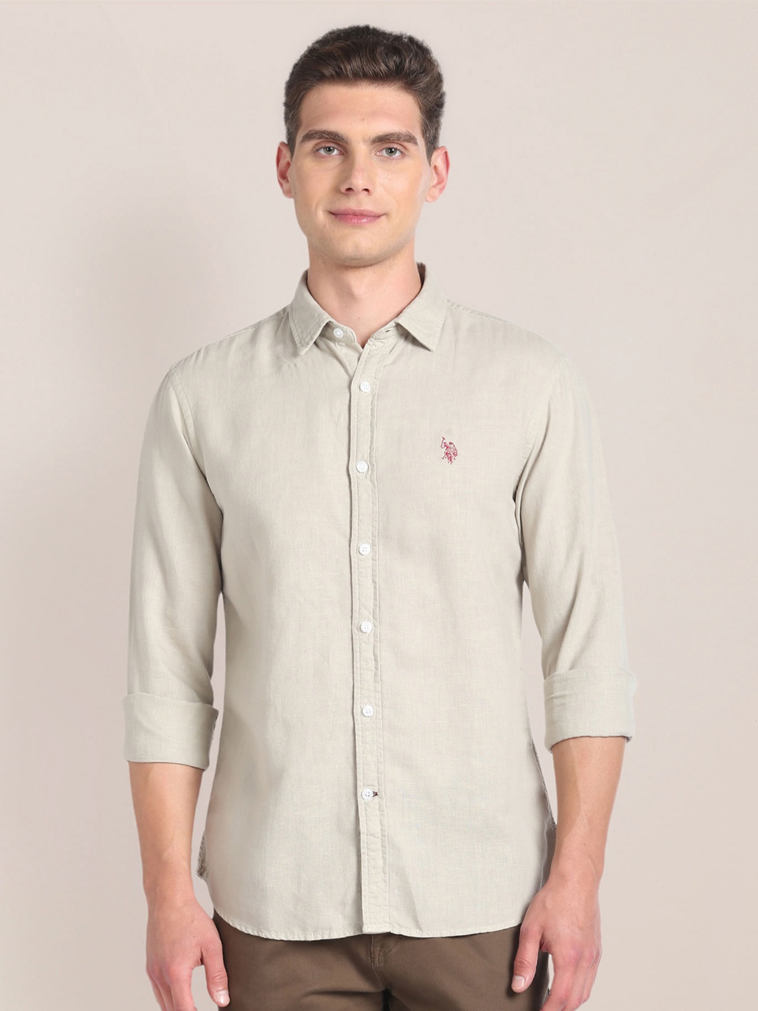 

U.S. Polo Assn. Tailored Fit Cotton Linen Casual Shirt, Grey