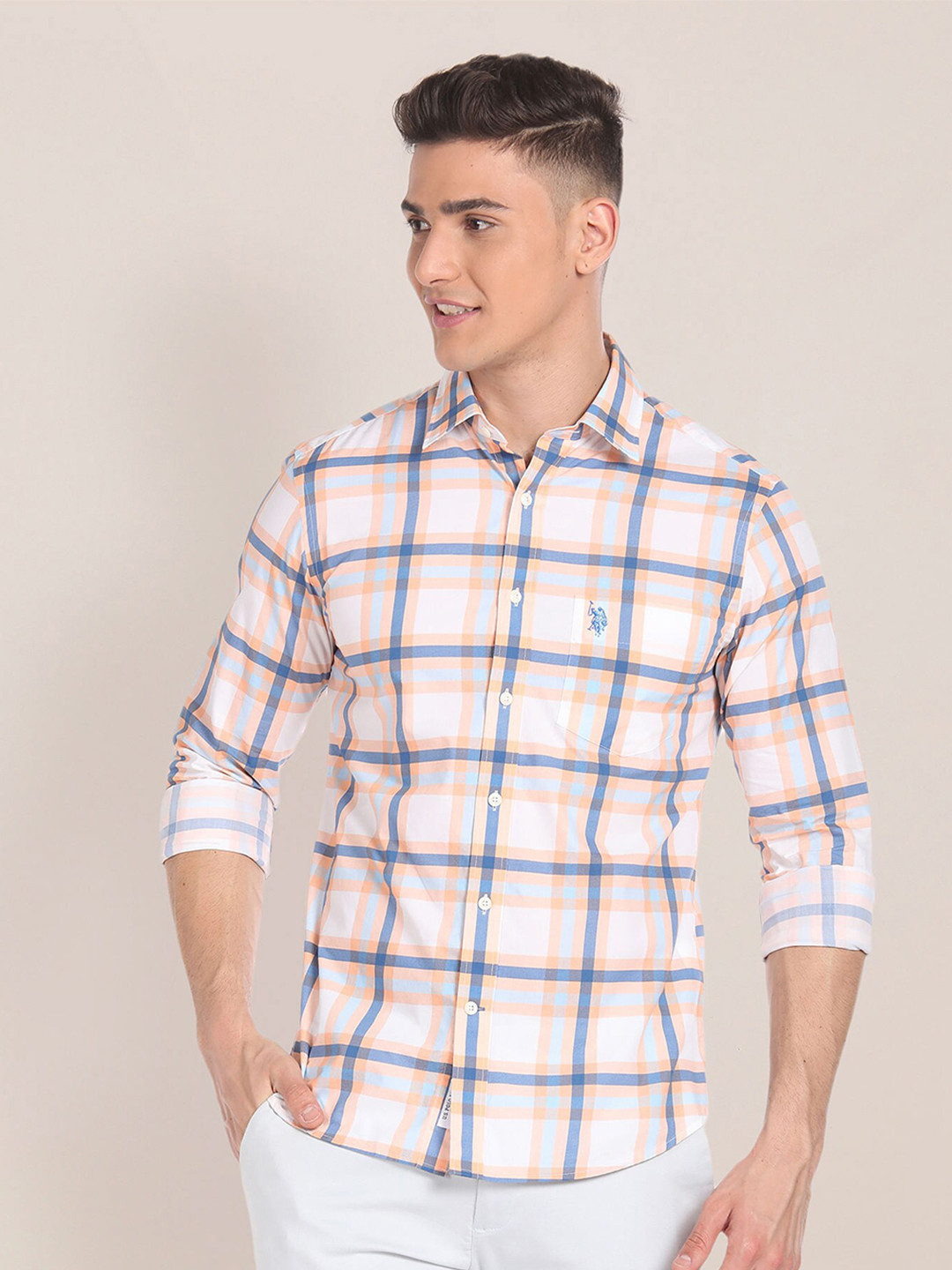 

U.S. Polo Assn. Tartan Checked Pure Cotton Casual Shirt, White