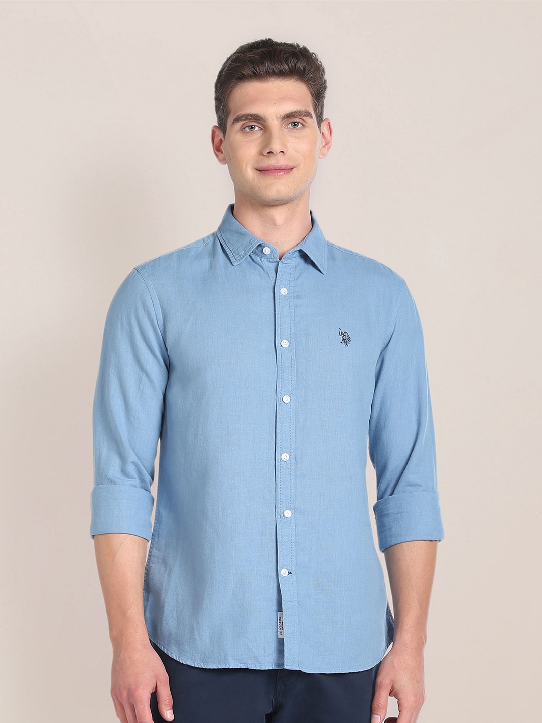 

U.S. Polo Assn. Tailored Fit Cotton Linen Casual Shirt, Blue