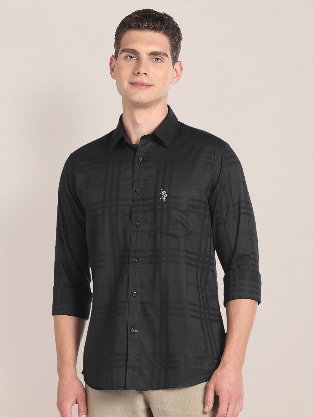 

U.S. Polo Assn. Tartan Checked Pure Cotton Casual Shirt, Black