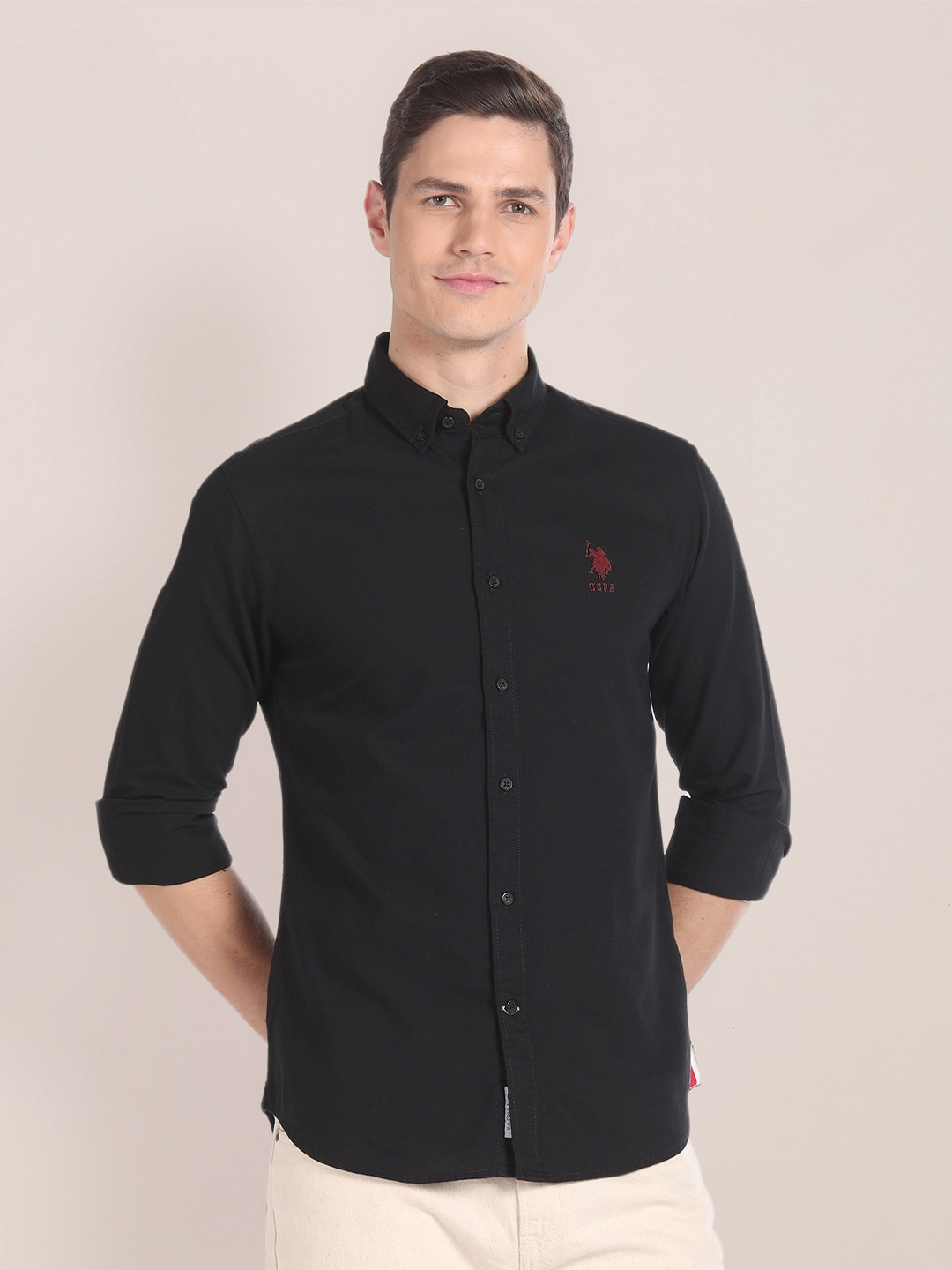 

U.S. Polo Assn. Button Down Collar Regular Fit Premium Cotton Casual Shirt, Black