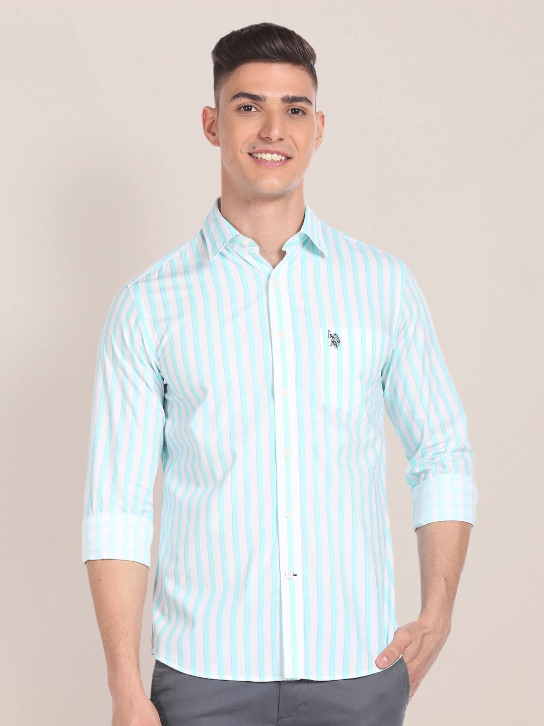 

U.S. Polo Assn. Striped Spread Collar Casual Shirt, Blue