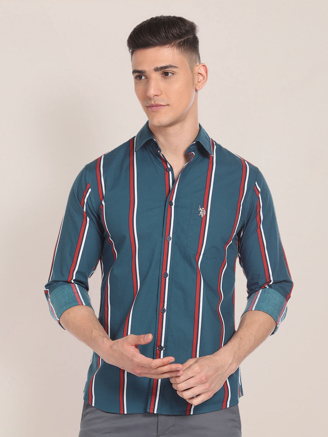 

U.S. Polo Assn. Striped Regular Fit Casual Shirt, Blue