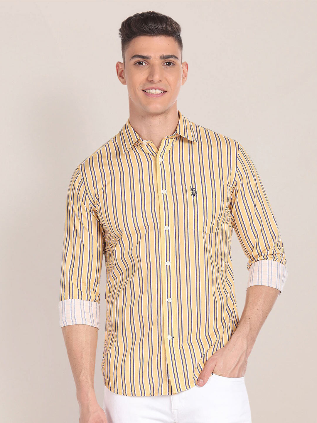 

U.S. Polo Assn. Striped Pure Cotton Casual Shirt, Yellow