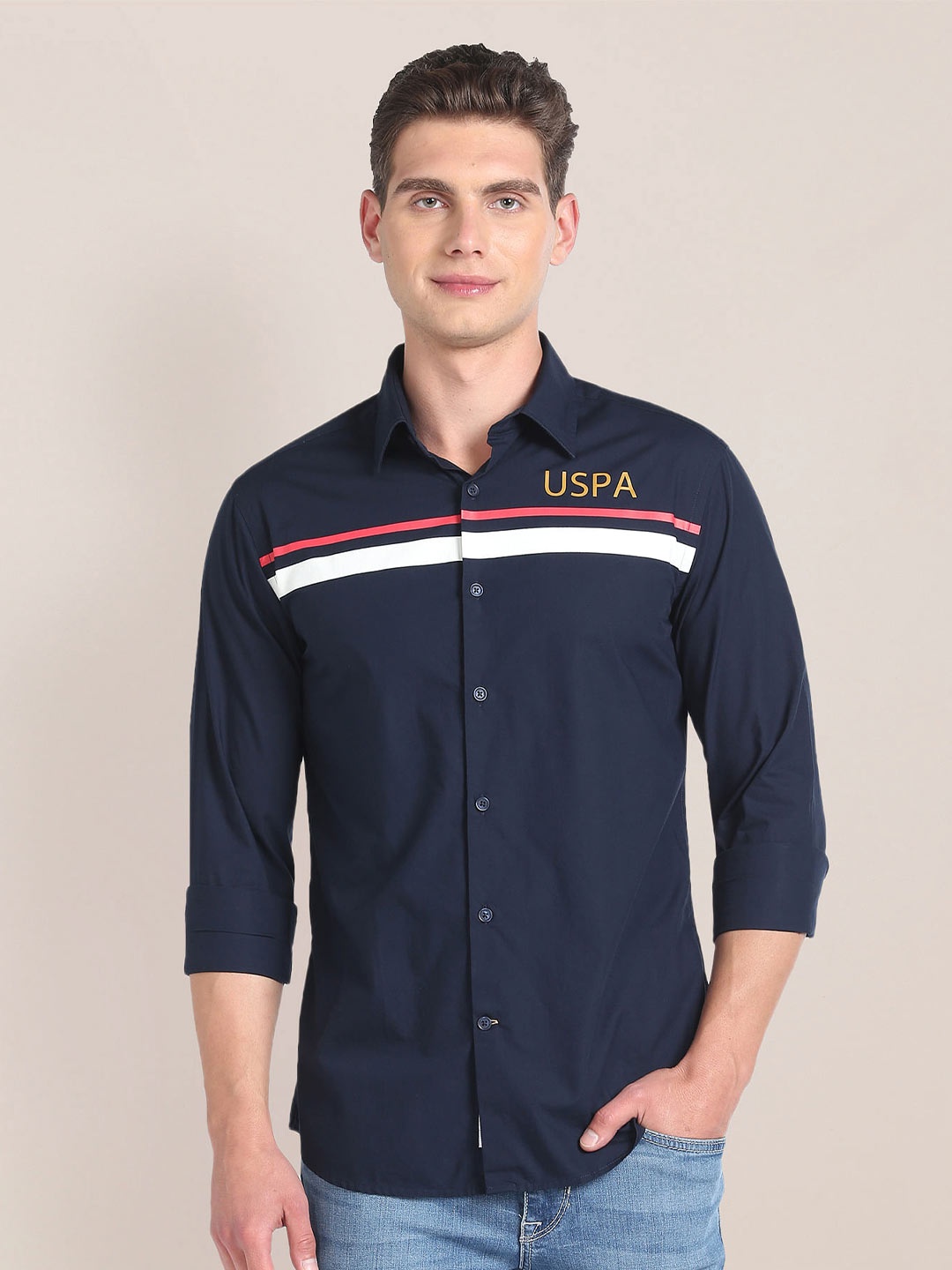 

U.S. Polo Assn. Horizontal Striped Pure Cotton Casual Shirt, Navy blue