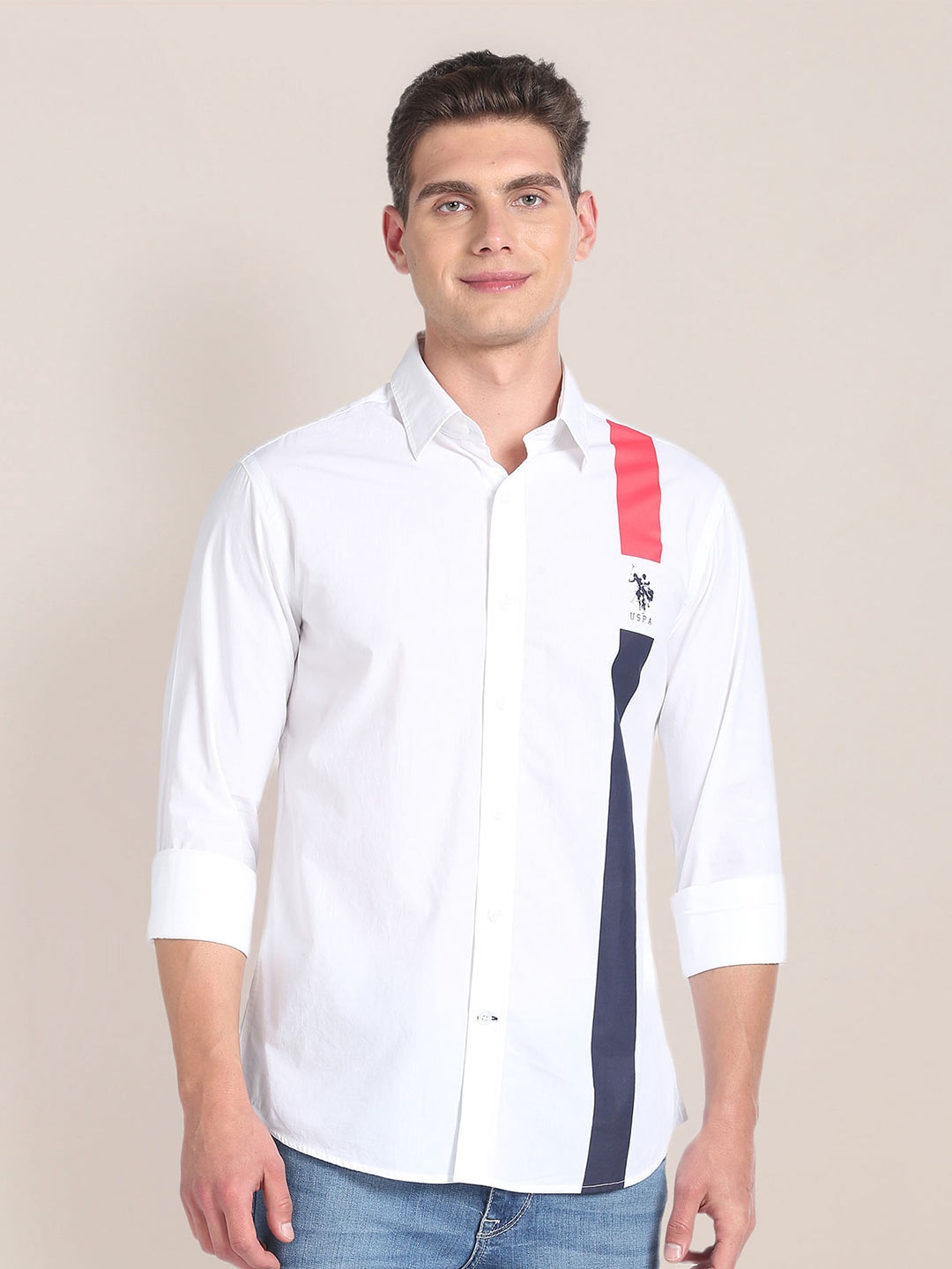 

U.S. Polo Assn. Vertical Striped Pure Cotton Casual Shirt, White