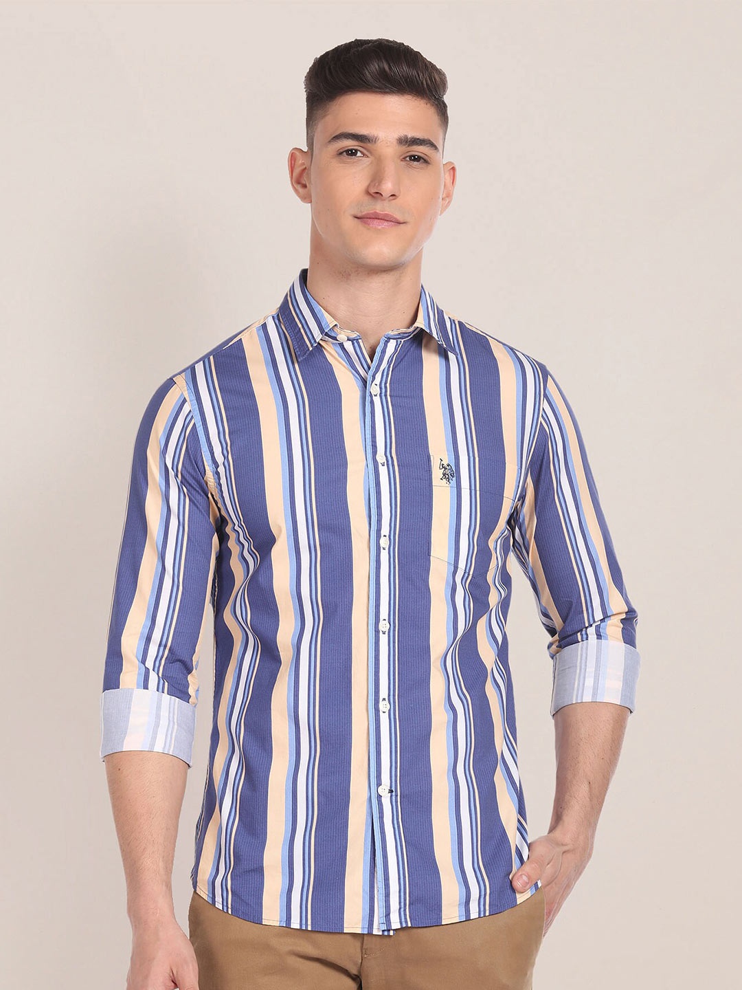 

U.S. Polo Assn. Vertical Striped Twill Weave Casual Shirt, Blue