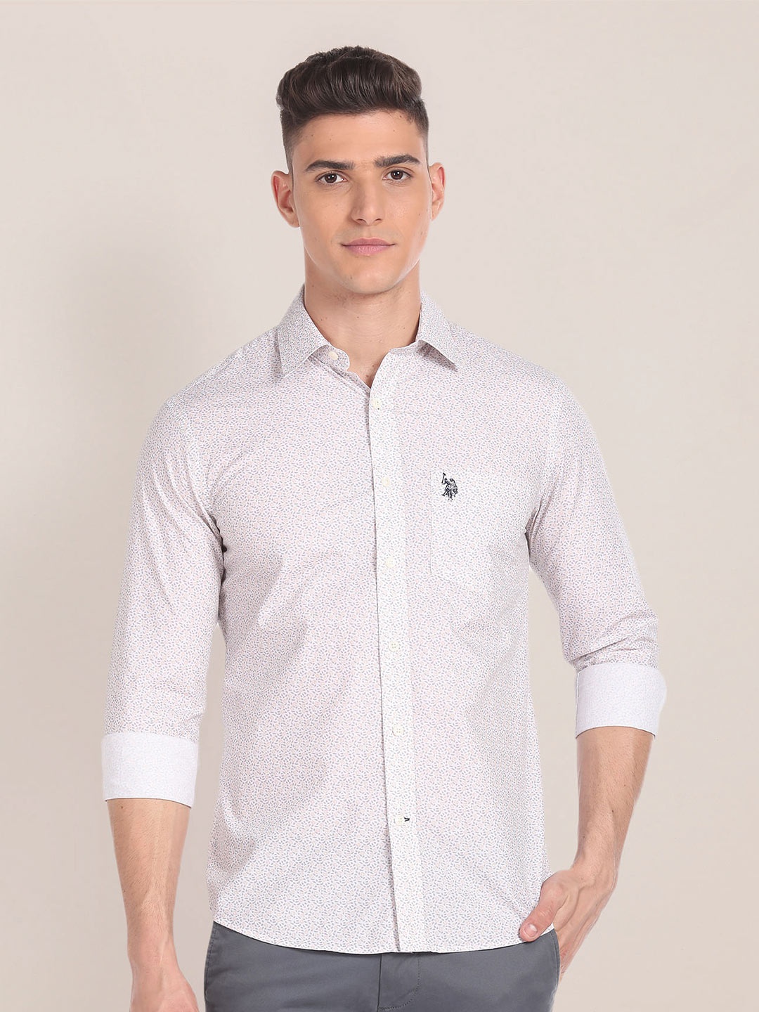 

U.S. Polo Assn. Floral Printed Pure Cotton Casual Shirt, White