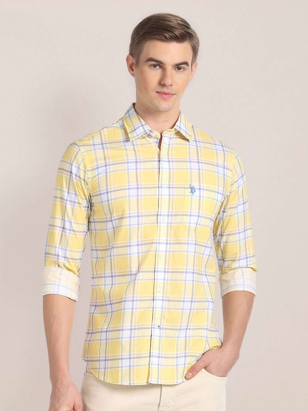 

U.S. Polo Assn. Gingham Checks Cutaway Collar Casual Shirt, Yellow
