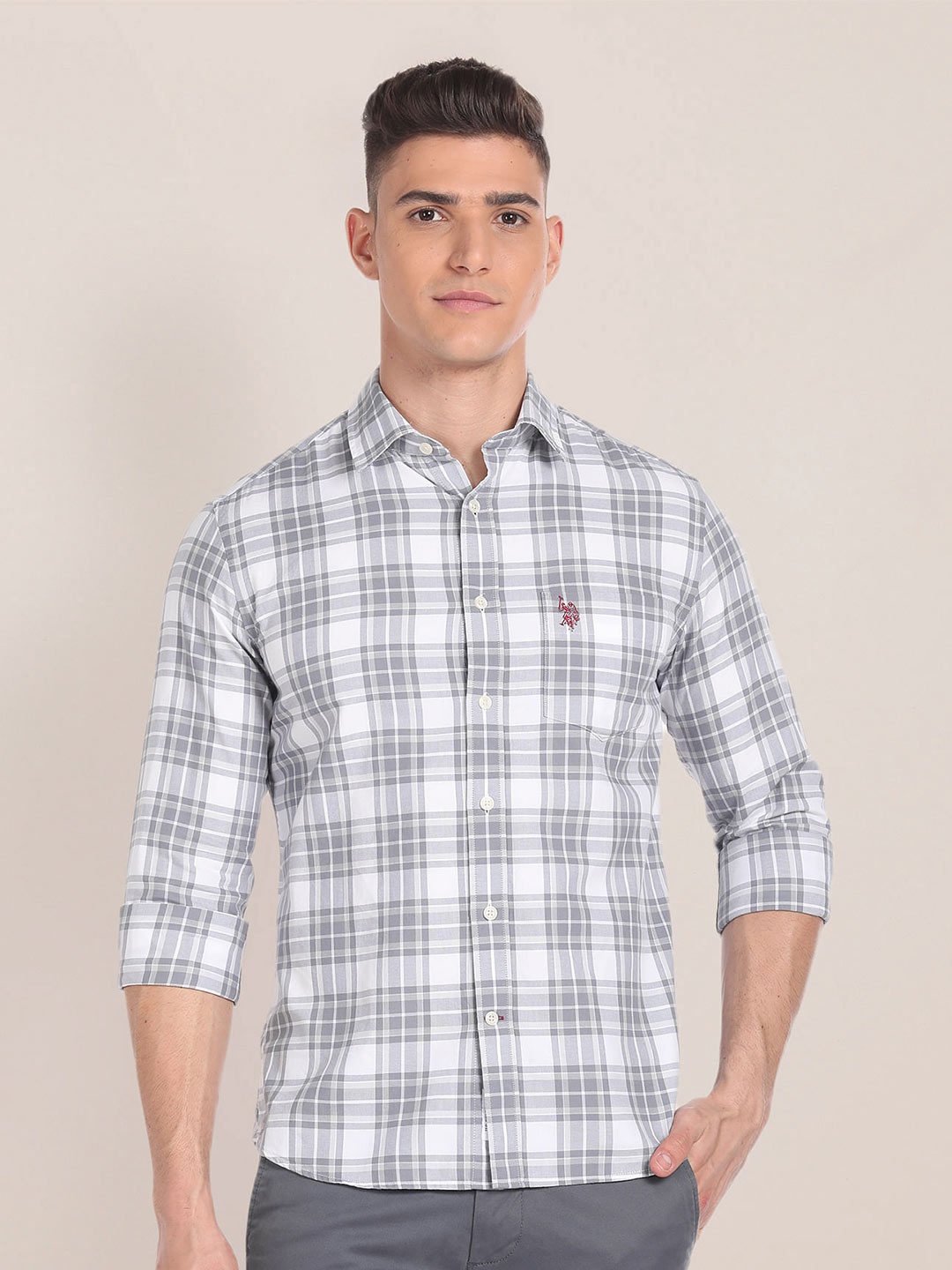 

U.S. Polo Assn. Tartan Checked Pure Cotton Casual Shirt, White