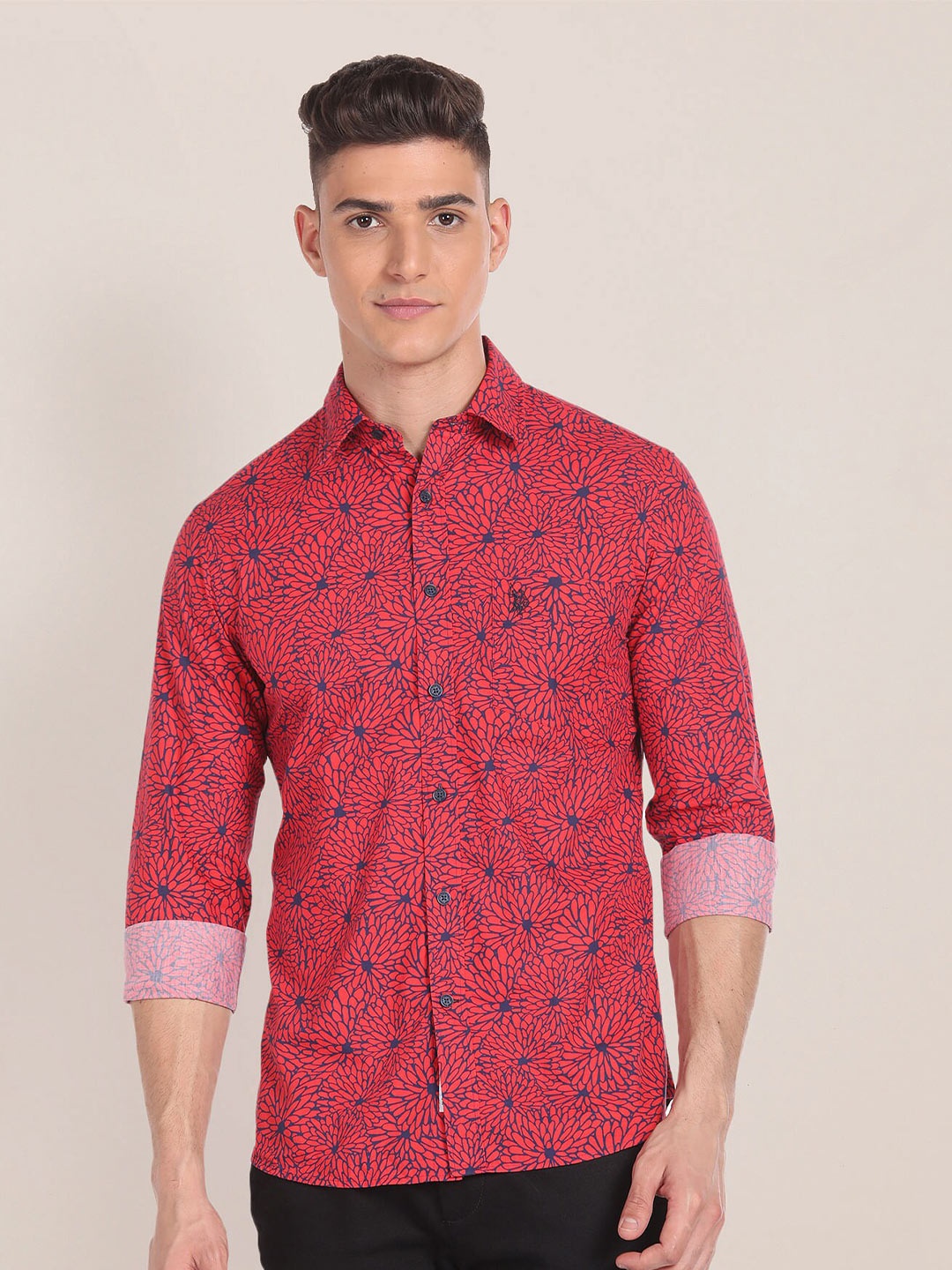 

U.S. Polo Assn. Spread Collar Floral Printed Casual Pure Cotton Shirt, Red