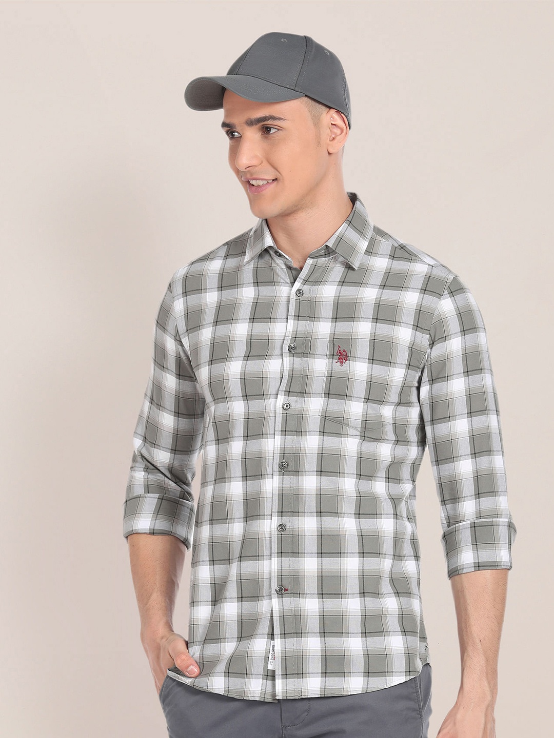 

U.S. Polo Assn. Tartan Checked Pure Cotton Casual Shirt, Grey