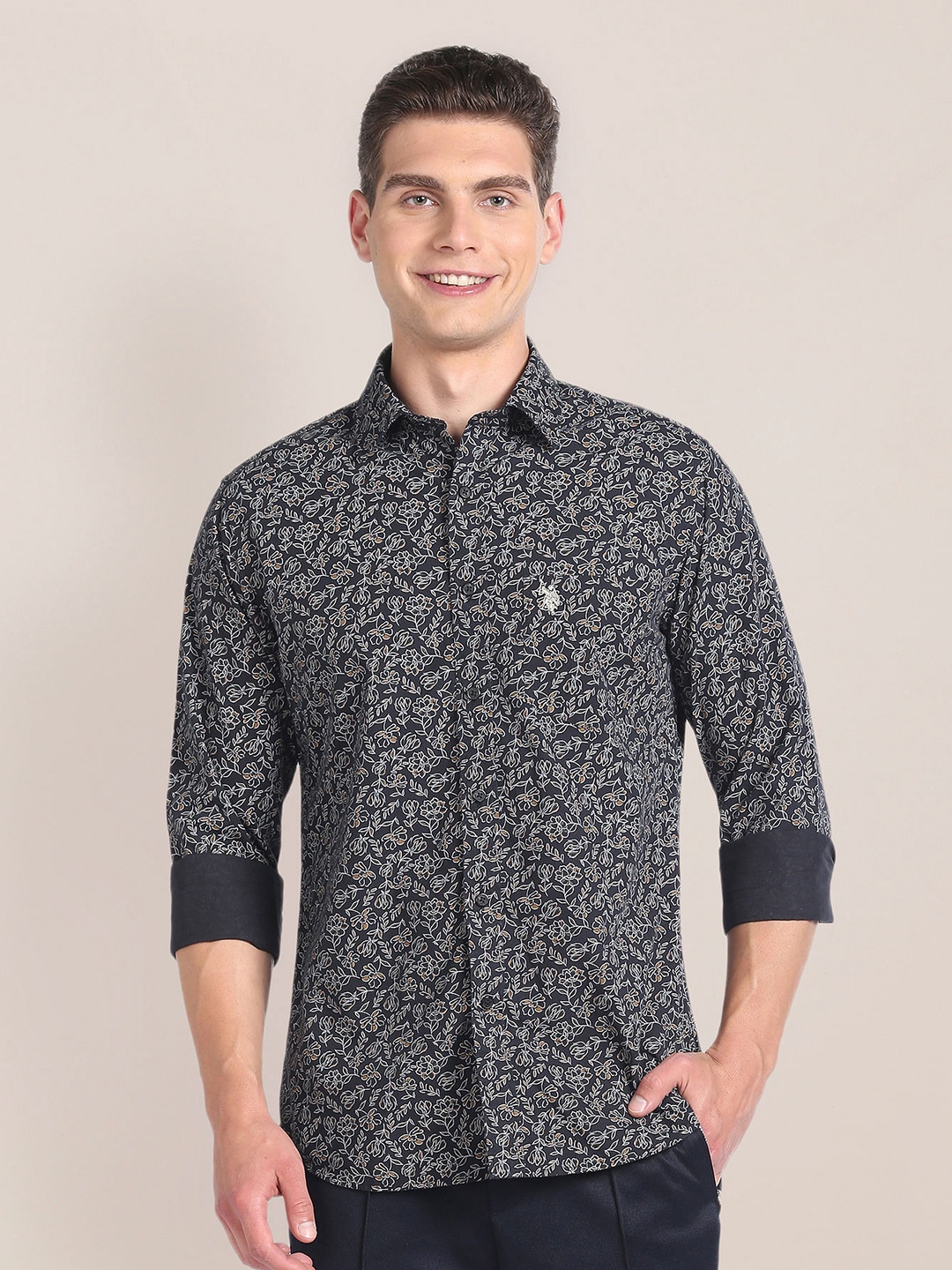 

U.S. Polo Assn. Floral Printed Pure Cotton Casual Shirt, Black