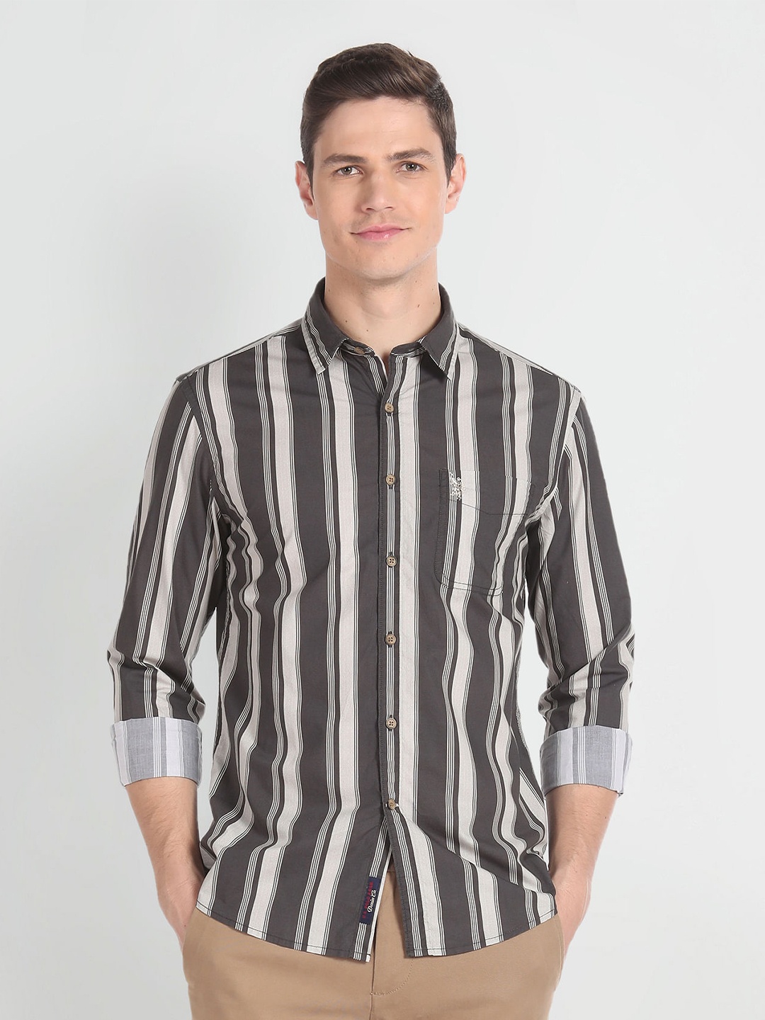 

U.S. Polo Assn. Denim Co. Vertical Striped Pure Cotton Casual Shirt, Grey