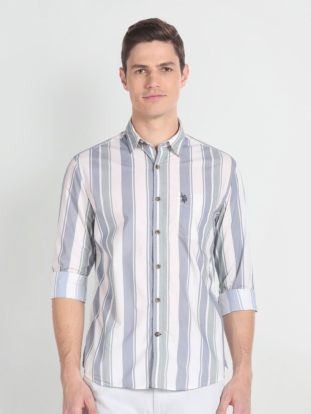 

U.S. Polo Assn. Denim Co. Vertical Striped Pure Cotton Casual Shirt, White