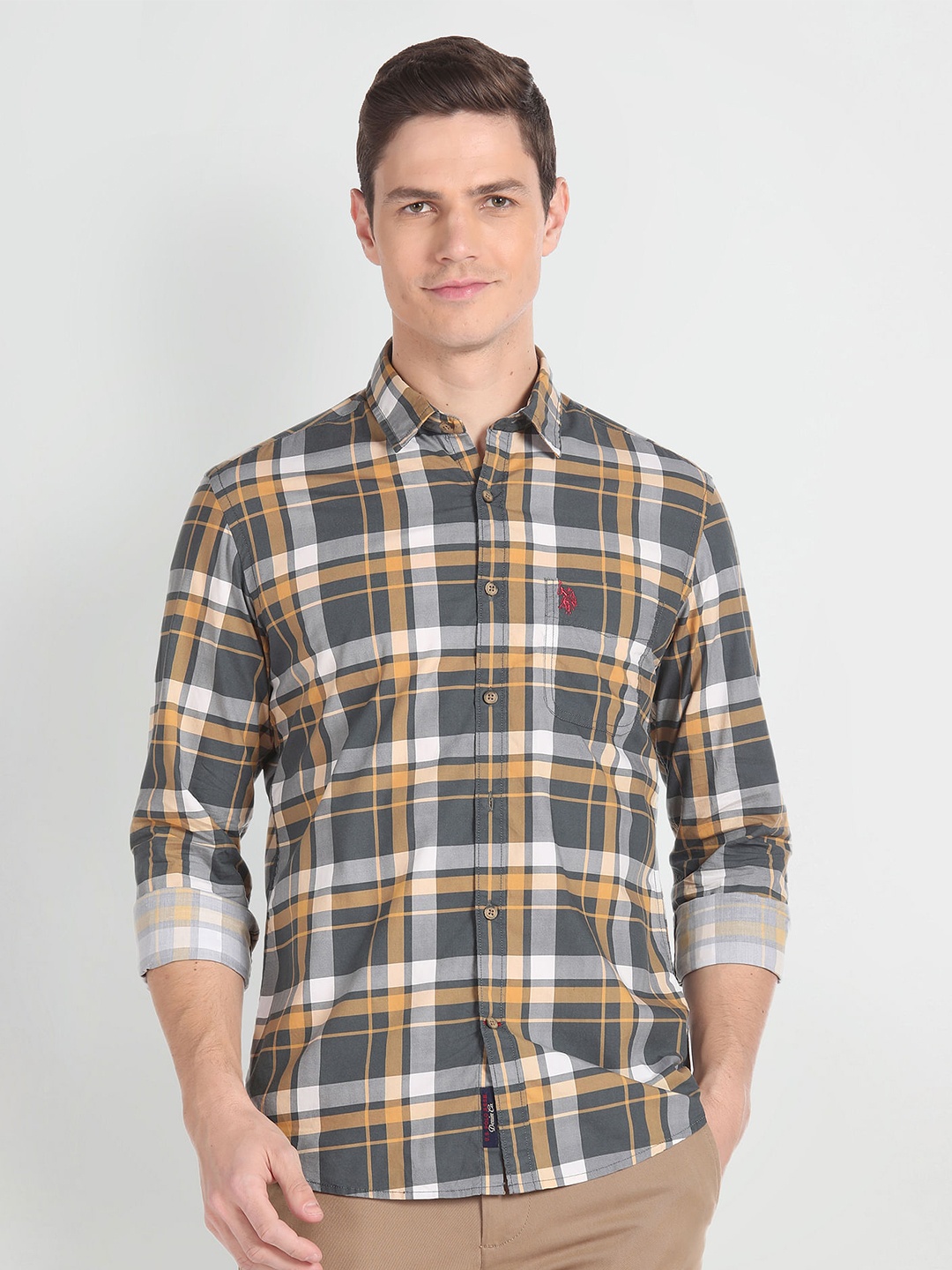 

U.S. Polo Assn. Denim Co. Tartan Checked Pure Cotton Casual Shirt, Grey