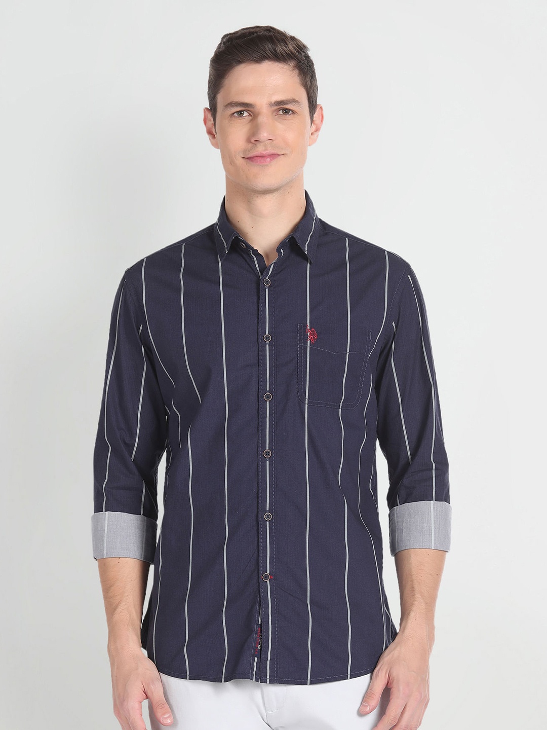 

U.S. Polo Assn. Denim Co. Vertical Striped Pure Cotton Casual Shirt, Navy blue