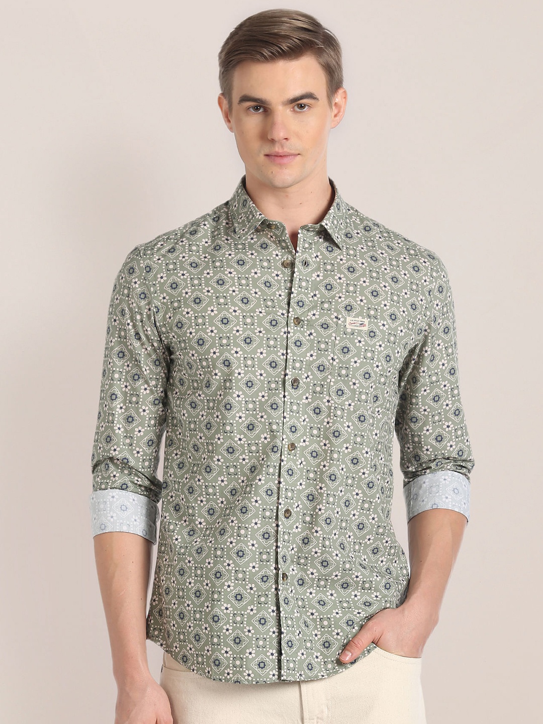 

U.S. Polo Assn. Denim Co. Geometric Printed Cotton Casual Shirt, Green