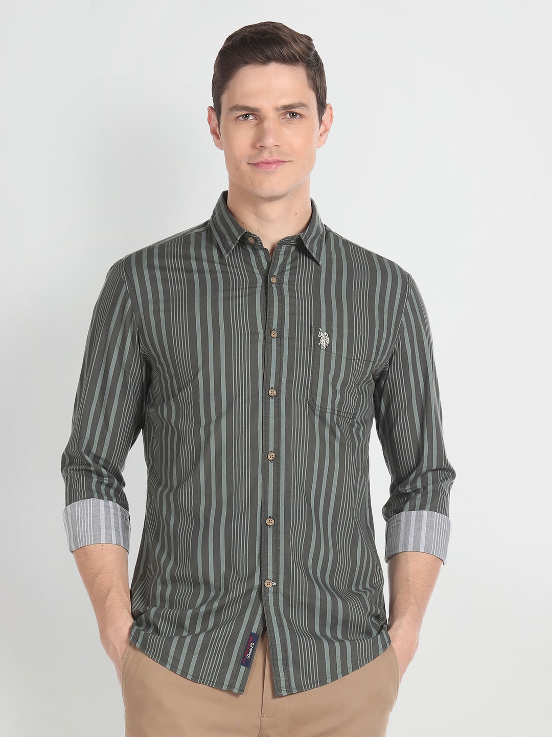 

U.S. Polo Assn. Denim Co. Striped Cotton Casual Shirt, Green