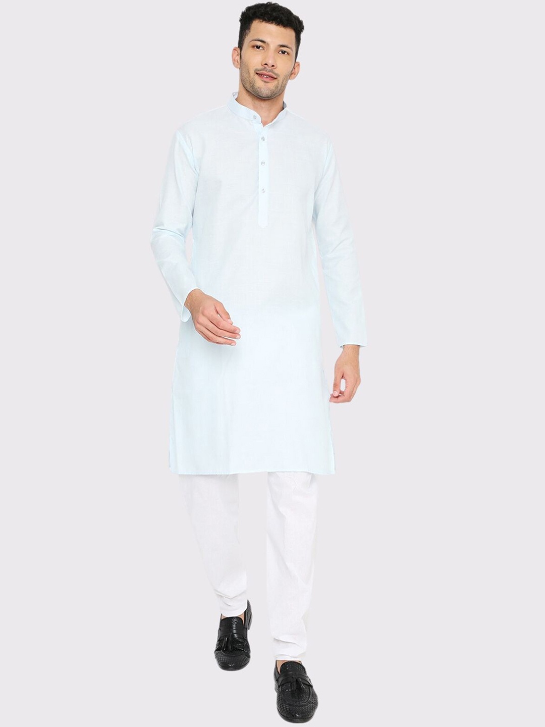 

Maharaja Band Collar Kurta With Trousers, Blue