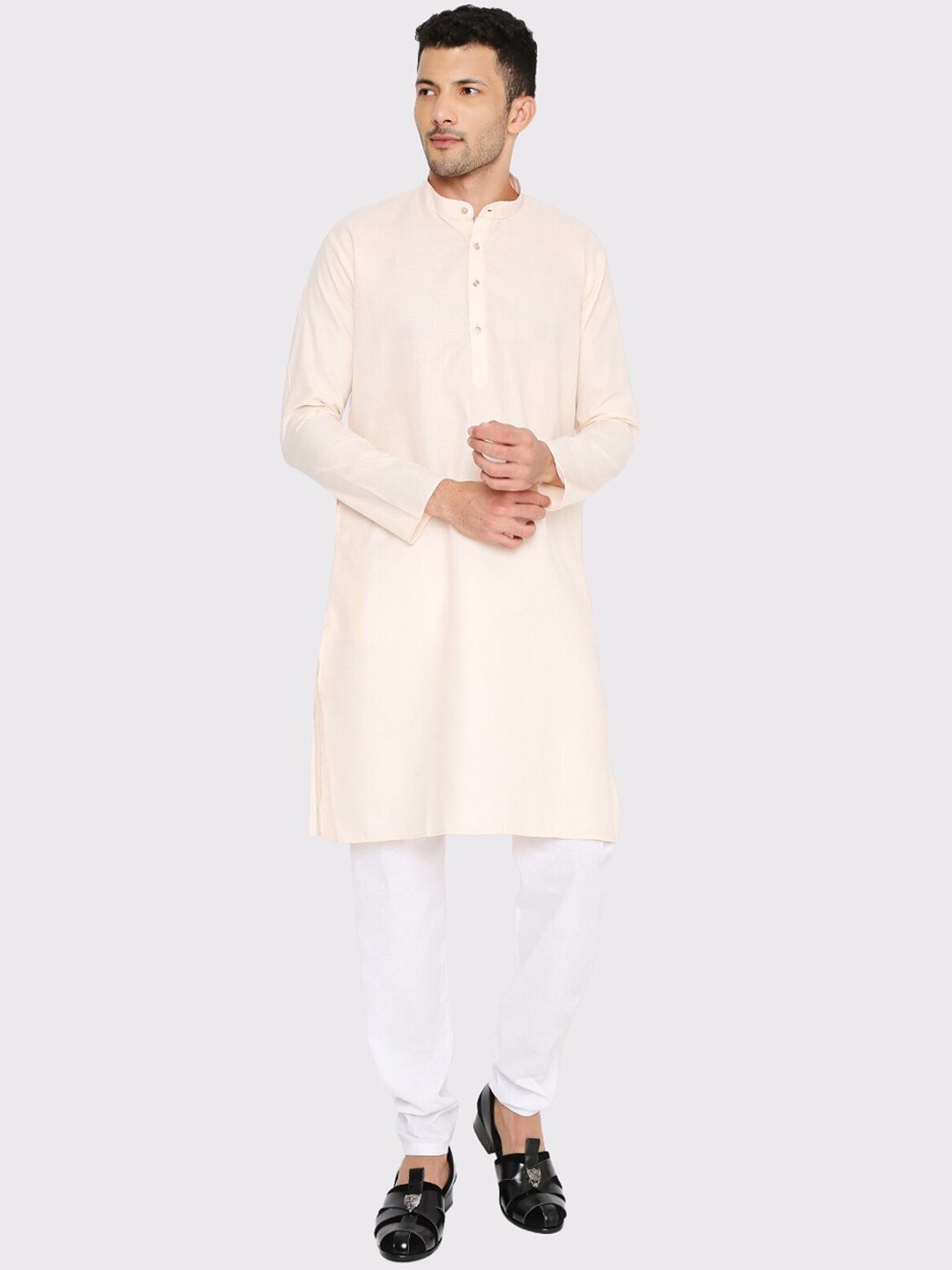 

Maharaja Band Collar Regular Kurta with Pyjamas, Peach