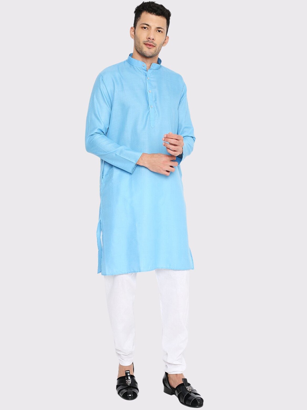 

Maharaja Mandarin Collar Straight Kurta with Pyjamas, Blue
