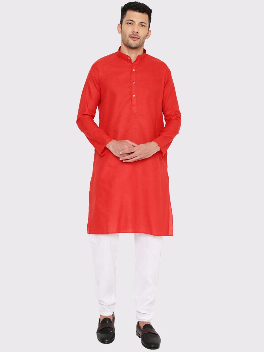 

Maharaja Band Collar Regular Kurta with Pyjamas, Red