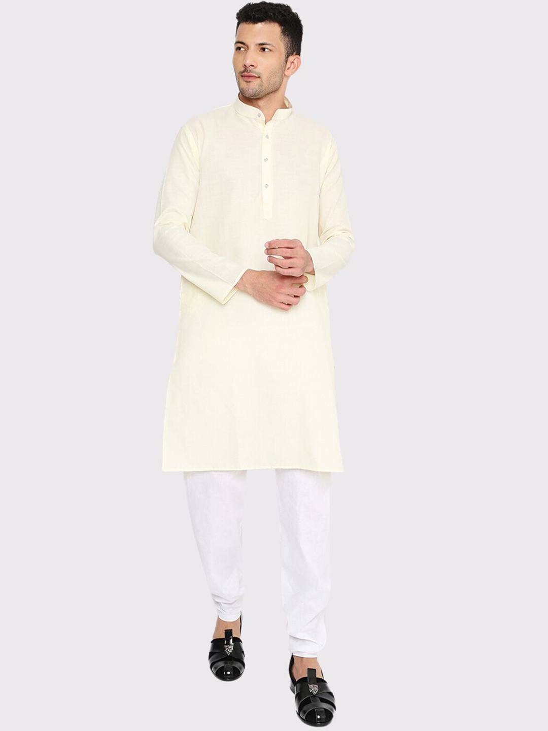 

Maharaja Mandarin Collar Regular Kurta with Pyjamas, Yellow