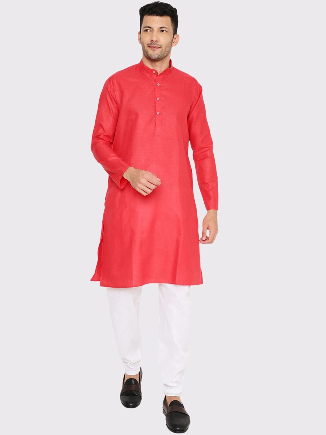 

Maharaja Mandarin Collar Straight Kurta with Pyjamas, Red