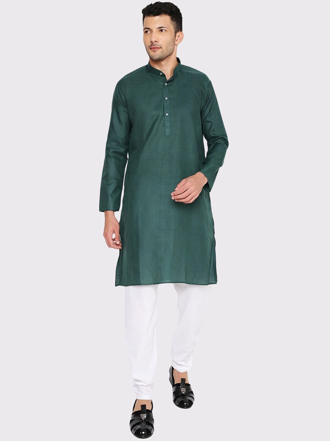 

Maharaja Band Collar Straight Kurta with Pyjama, Green