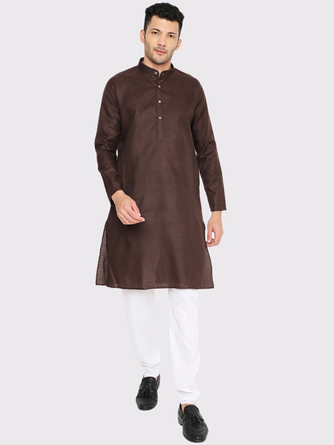 

Maharaja Band Collar Kurta With Pyjamas, Brown