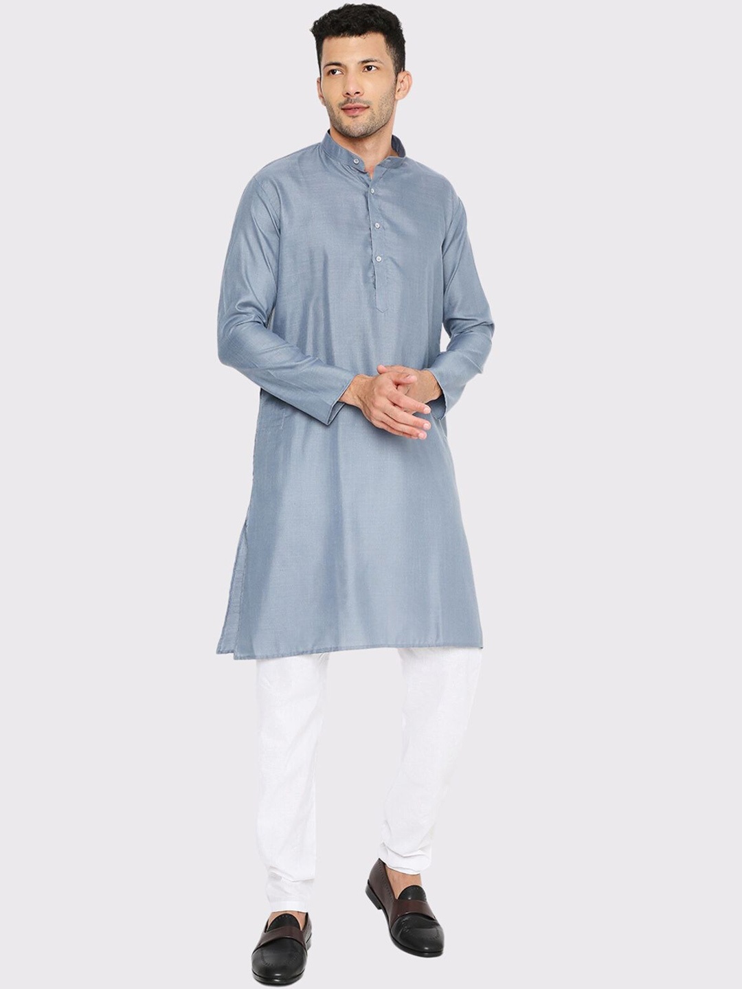 

Maharaja Mandarin Collar Regular Kurta with Pyjamas, Grey