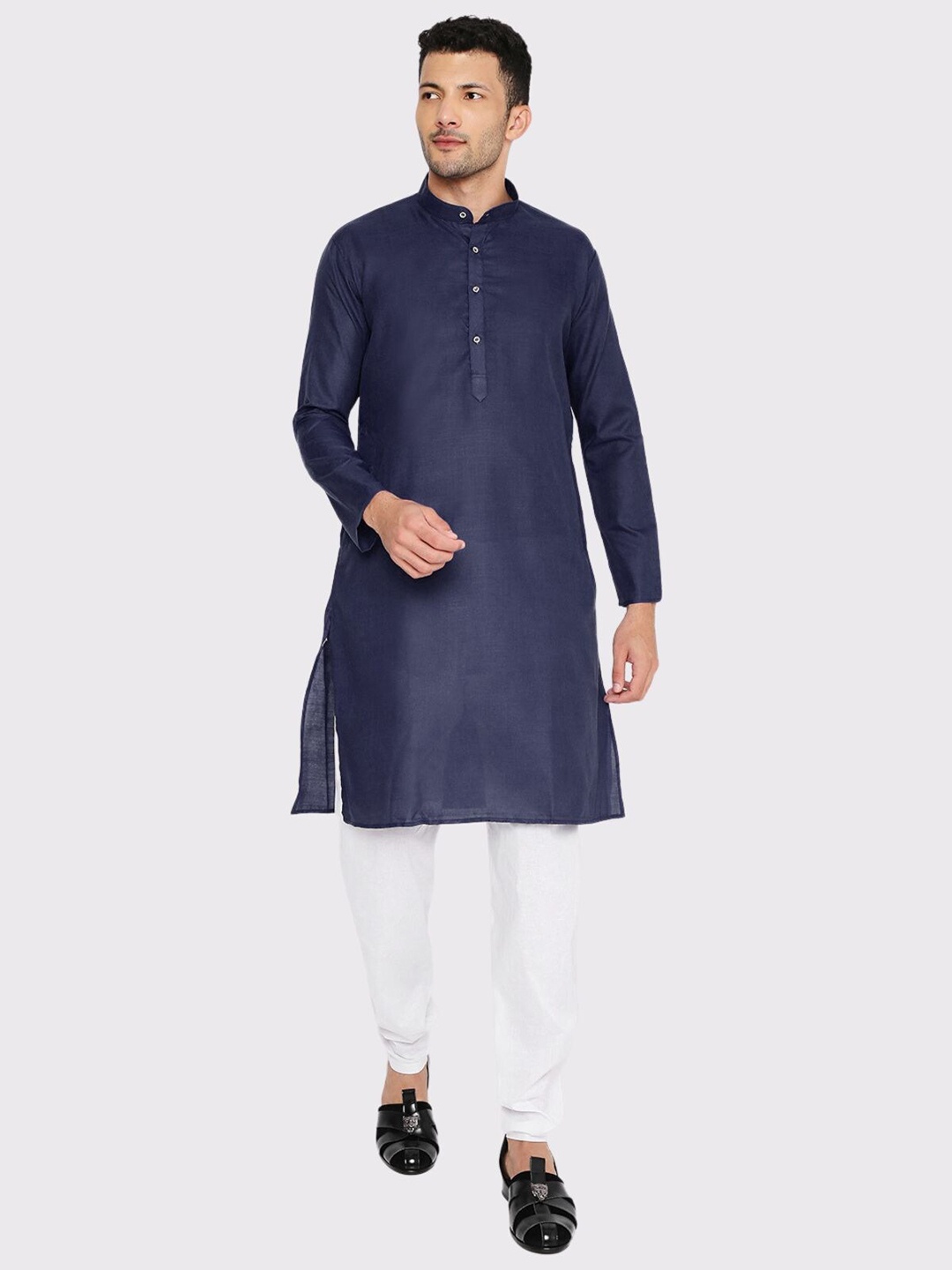 

Maharaja Band Collar Regular Kurta with Pyjamas, Navy blue