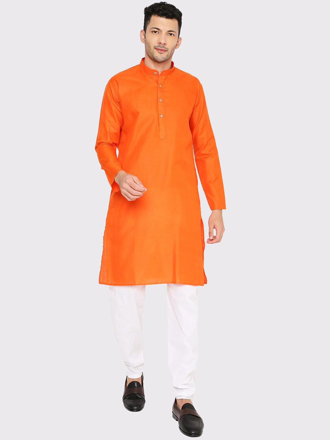 

Maharaja Band Collar Kurta With Trousers, Orange
