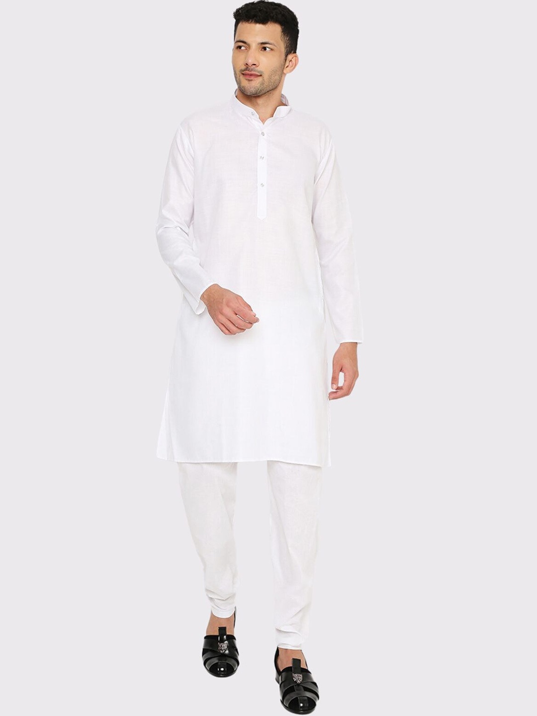 

Maharaja Mandarin Collar Regular Kurta with Pyjamas, White