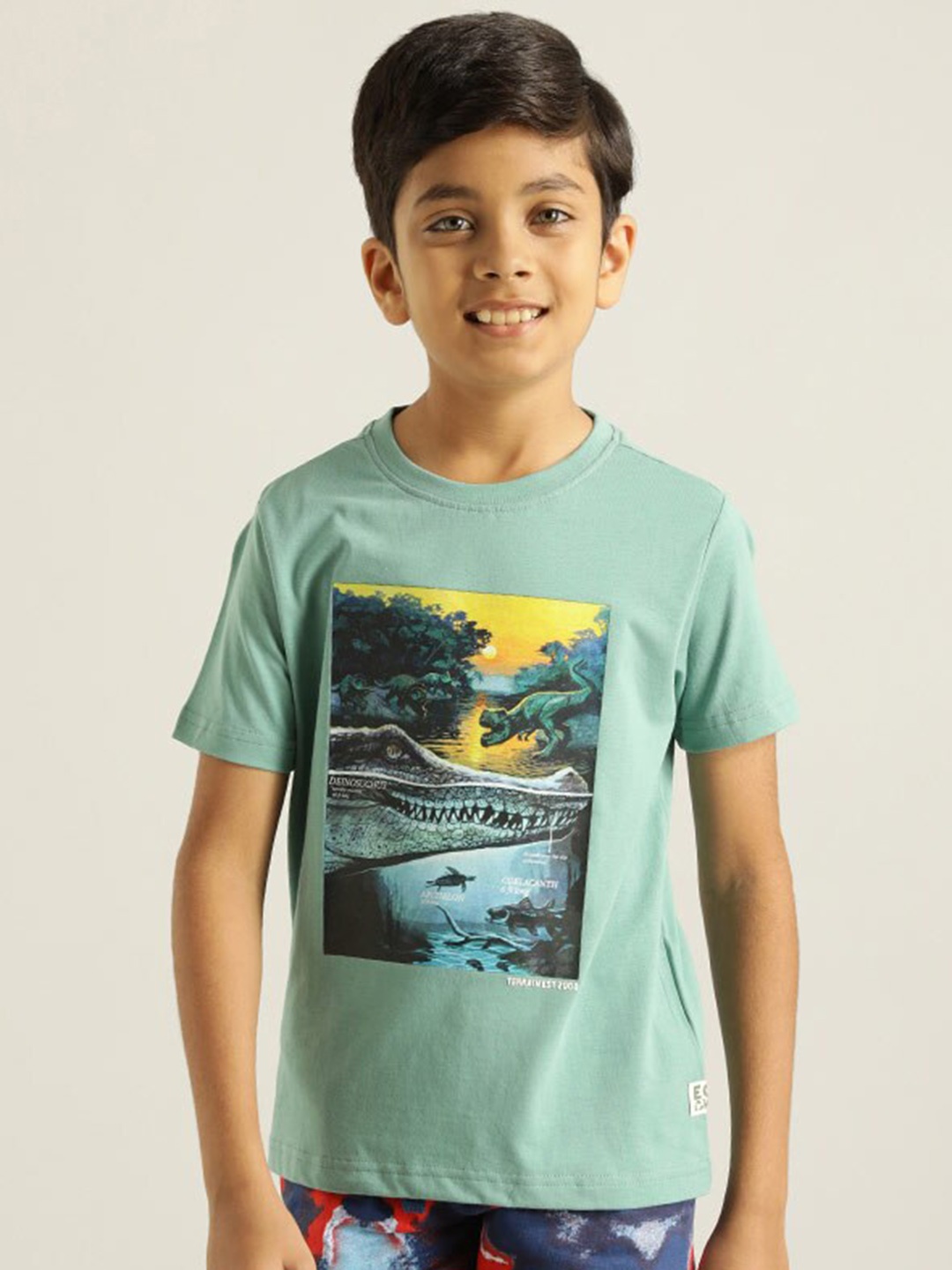 

Indian Terrain Boys Graphic Printed Pure Cotton T-shirt, Green