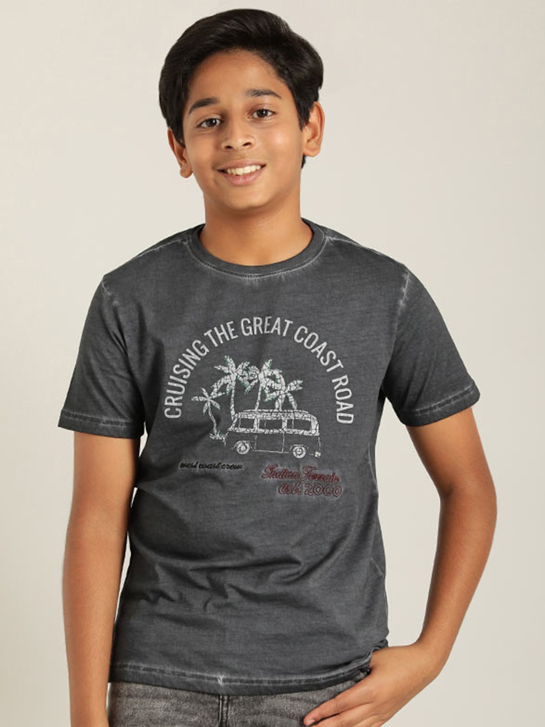

Indian Terrain Boys Graphic Printed Cotton Regular Fit T-shirt, Navy blue