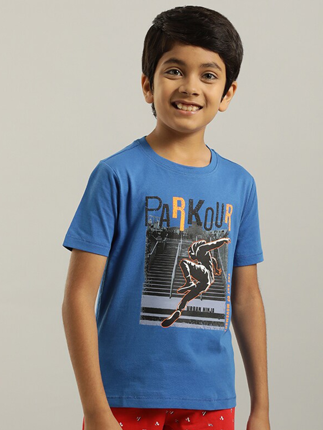 

Indian Terrain Boys Graphic Printed Pure Cotton T-shirt, Blue