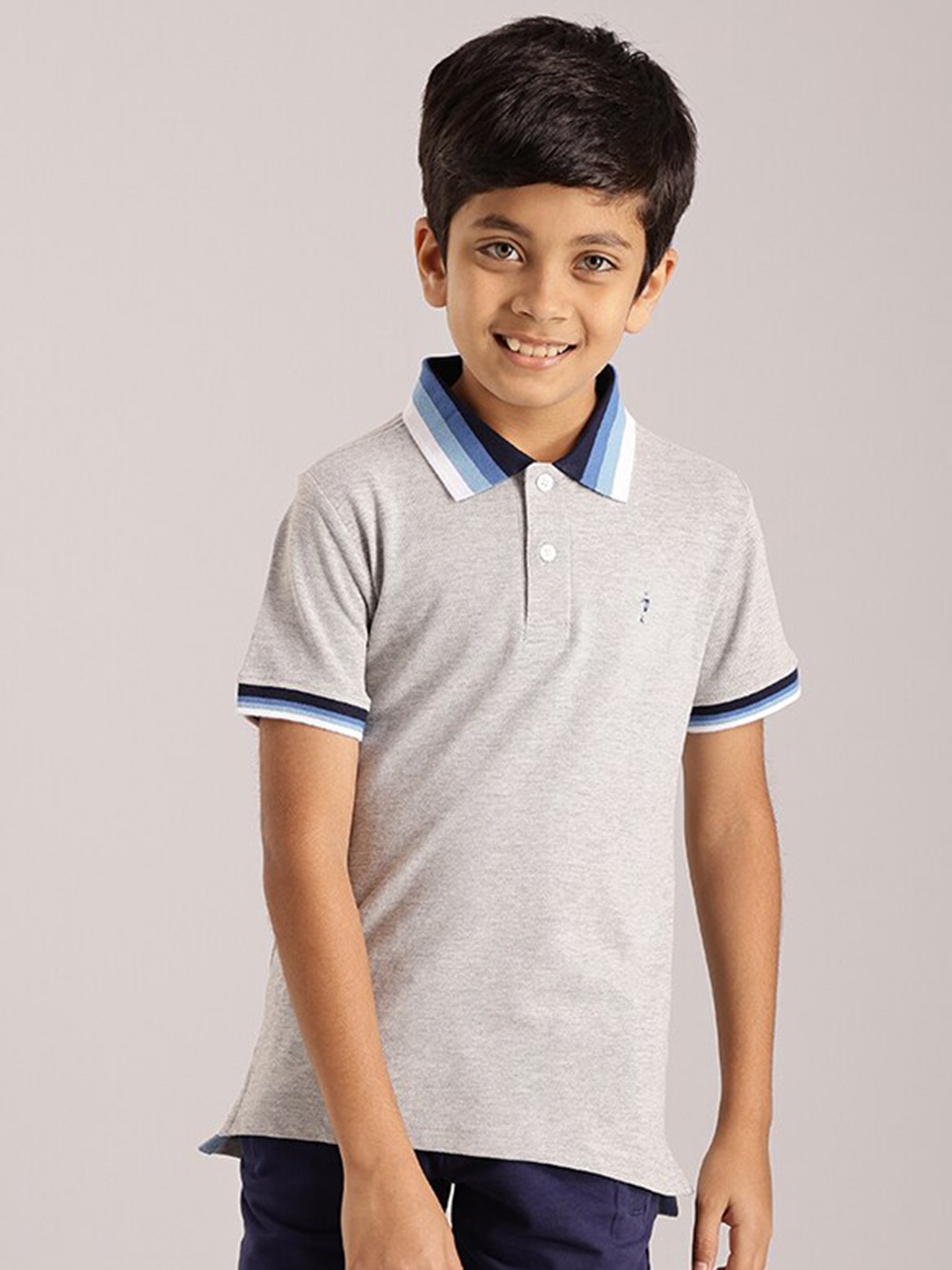 

Indian Terrain Boys Polo Collar Pure Cotton T-shirt, Grey