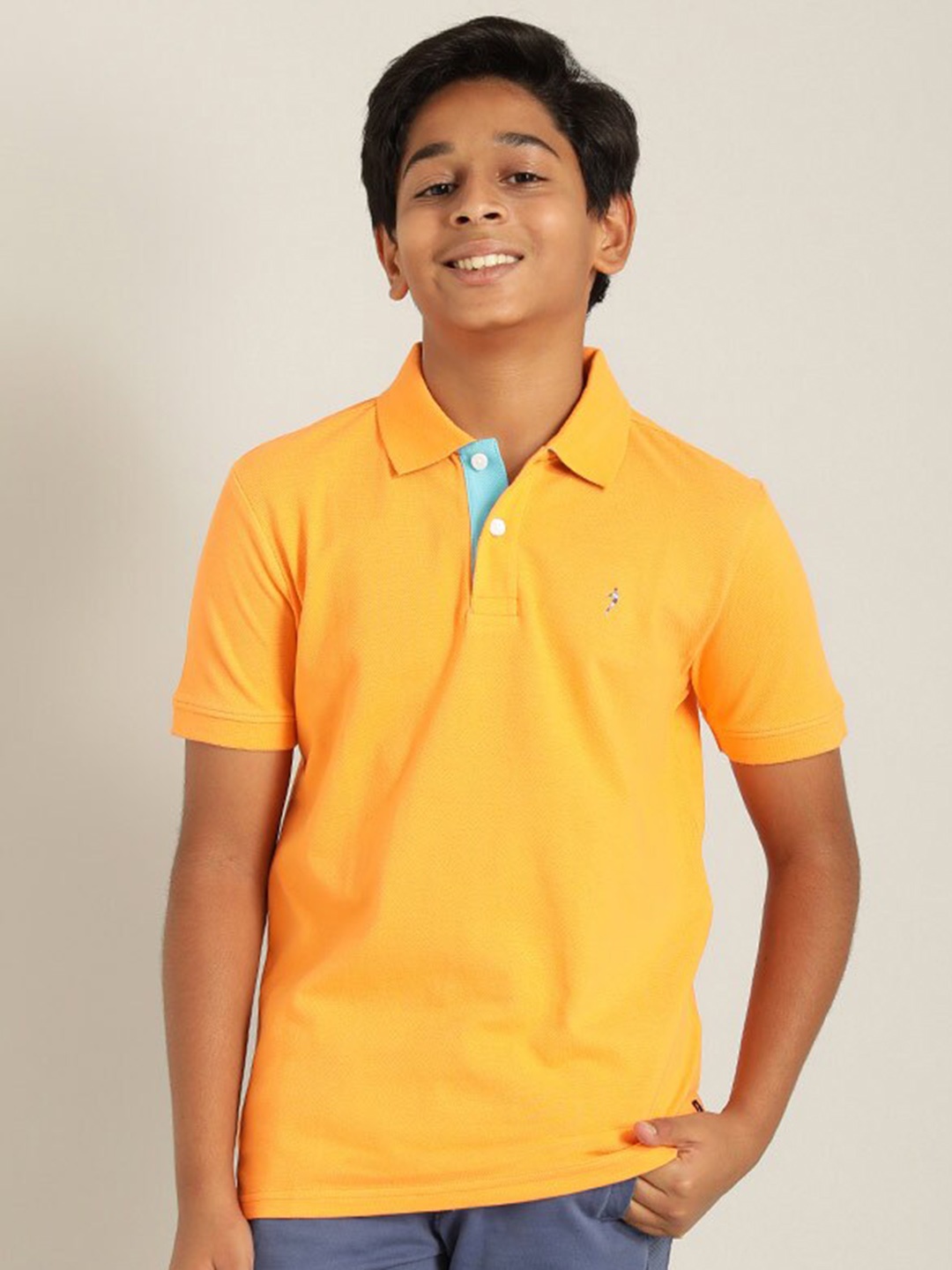 

Indian Terrain Boys Polo Collar Pure Cotton T-shirt, Orange