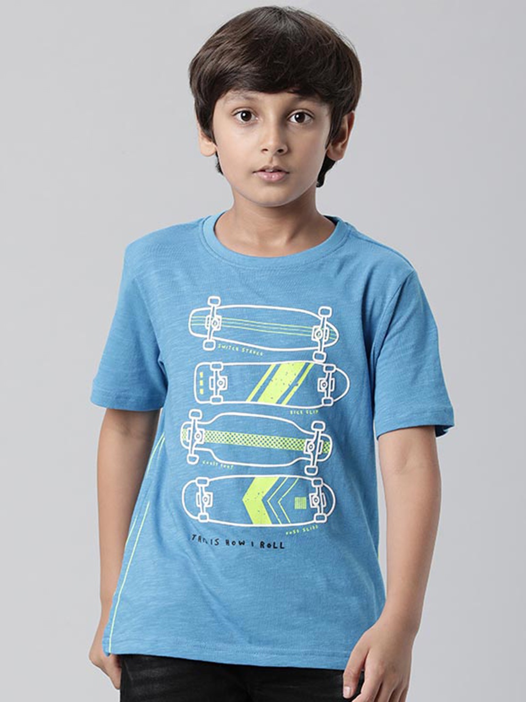 

Indian Terrain Boys Graphic Printed Pure Cotton T-shirt, Blue