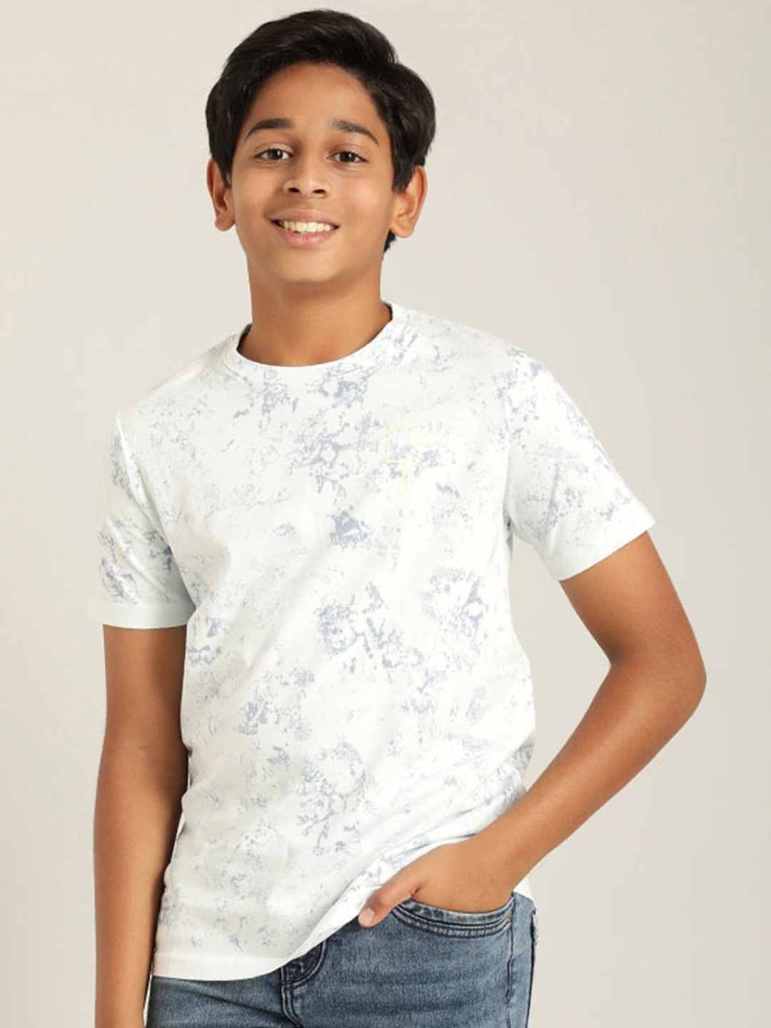

Indian Terrain Boys Abstract Printed Pure Cotton T-shirt, Blue