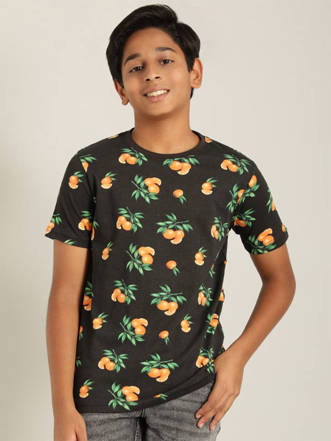 

Indian Terrain Boys Conversational Printed Cotton T-shirt, Black