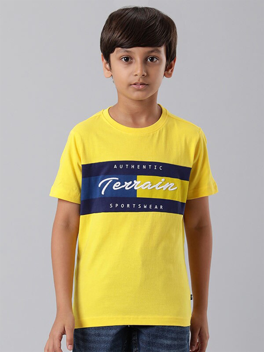 

Indian Terrain Boys Typography Printed Pure Cotton T-Shirt, Yellow
