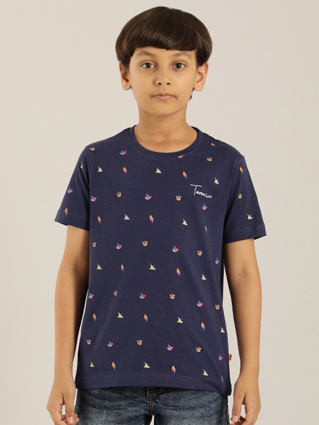 

Indian Terrain Boys Conversational Printed Cotton Regular Fit T-shirt, Blue