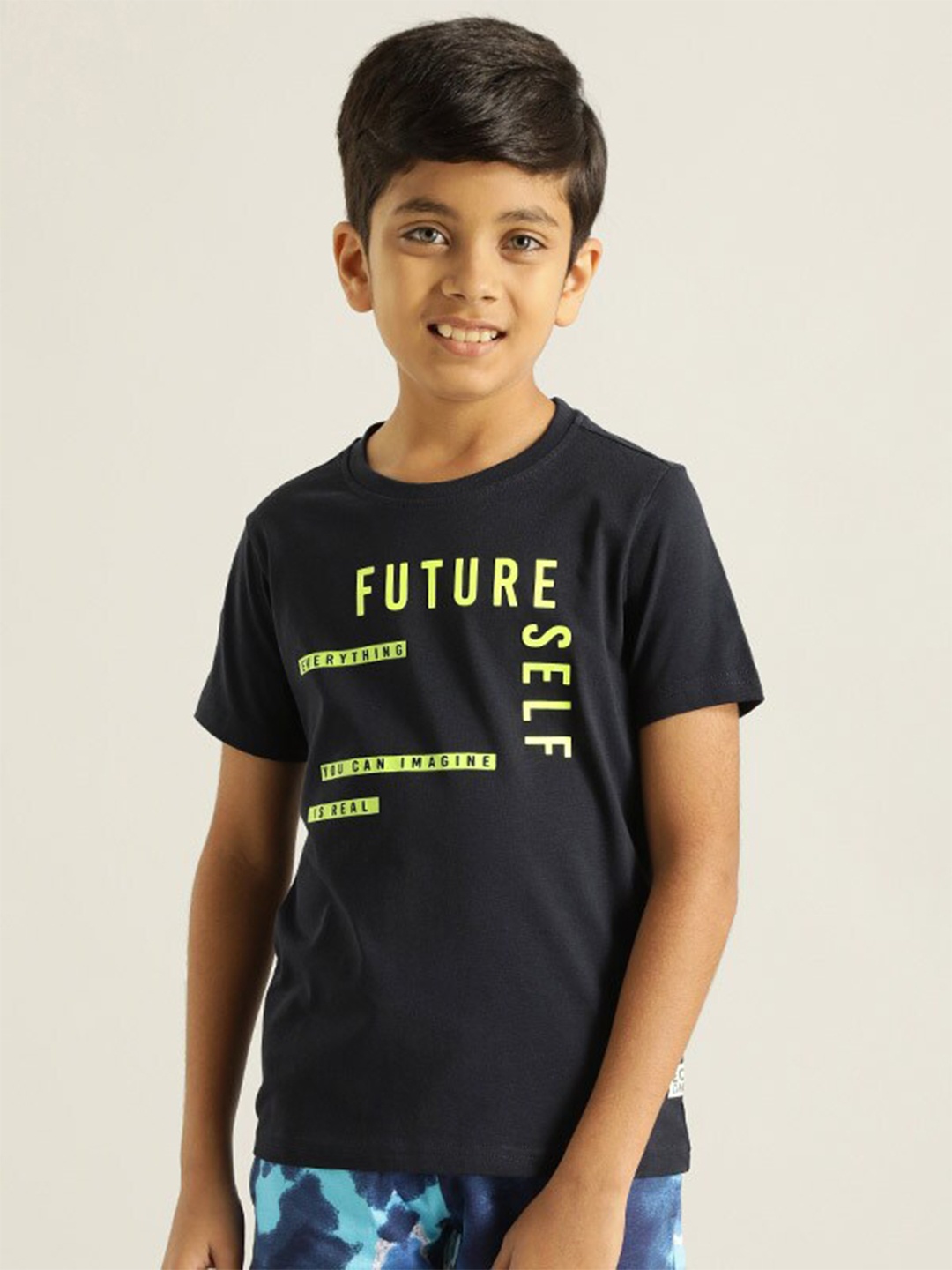 

Indian Terrain Boys Typography Printed Cotton T-shirt, Navy blue
