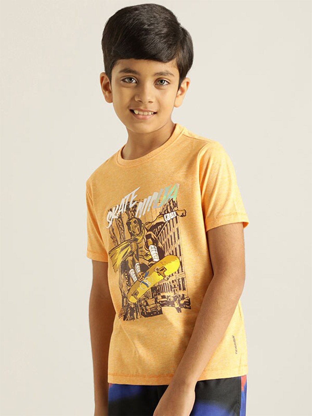 

Indian Terrain Boys Graphic Printed Round Neck Cotton Regular T-shirt, Yellow