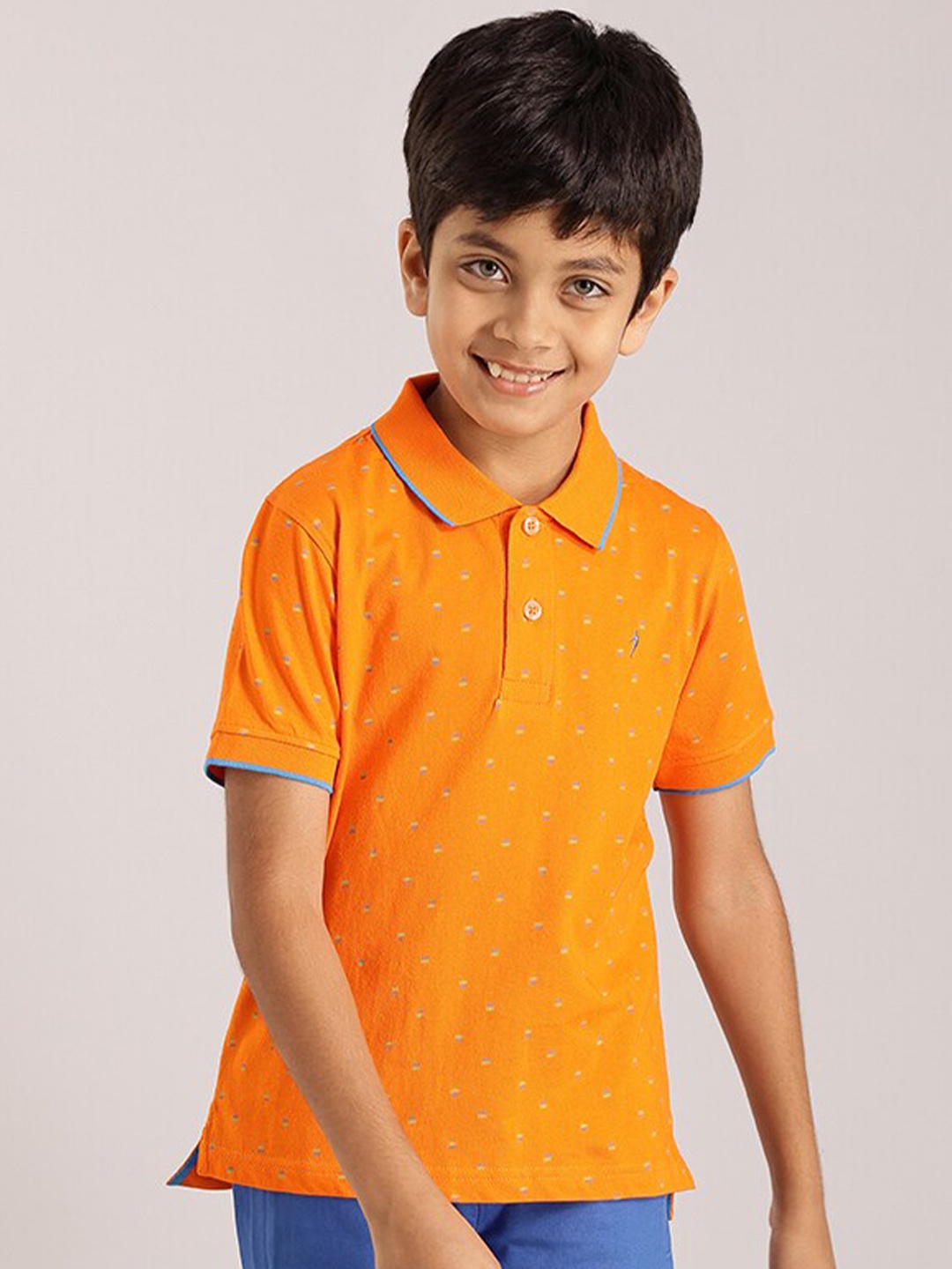 

Indian Terrain Boys Conversational Printed Polo Collar Pure Cotton T-shirt, Orange